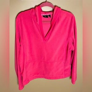 Pink long-sleeved, hooded, v-neck sweatshirt with front pocket - Size XL